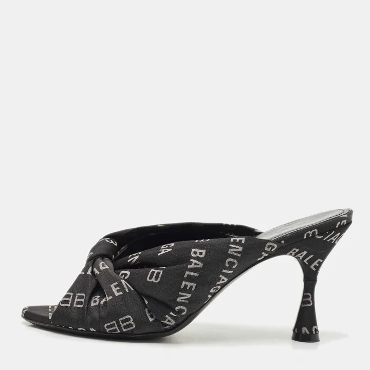 Balenciaga Black Fabric Logo Drapy Mules Size 38