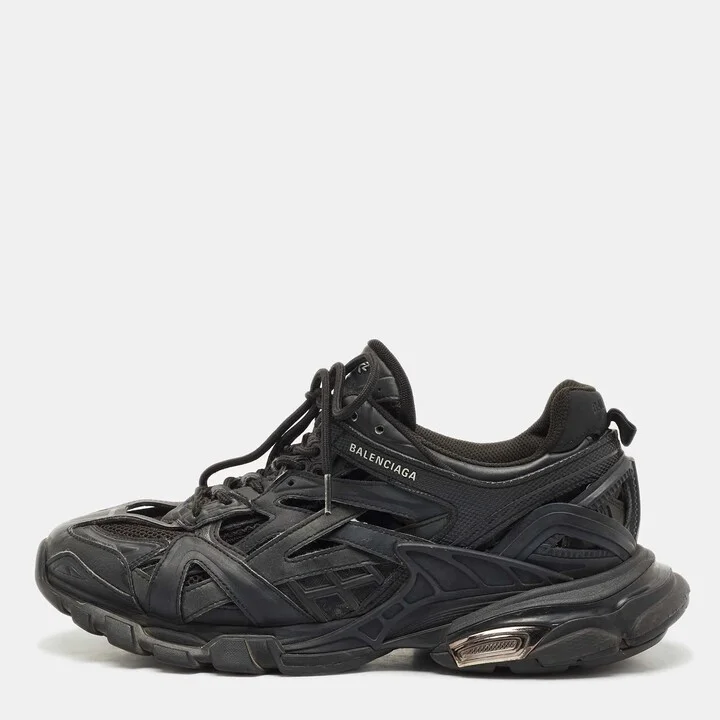Balenciaga Black Faux Leather and Mesh Track 2 Sneakers Size 43