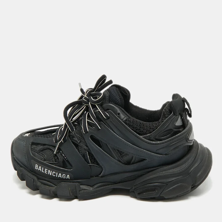 Balenciaga Black Faux Leather and Mesh Track Sneakers Size 35