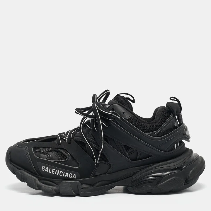 Balenciaga Black Faux Leather and Mesh Track Sneakers Size 36