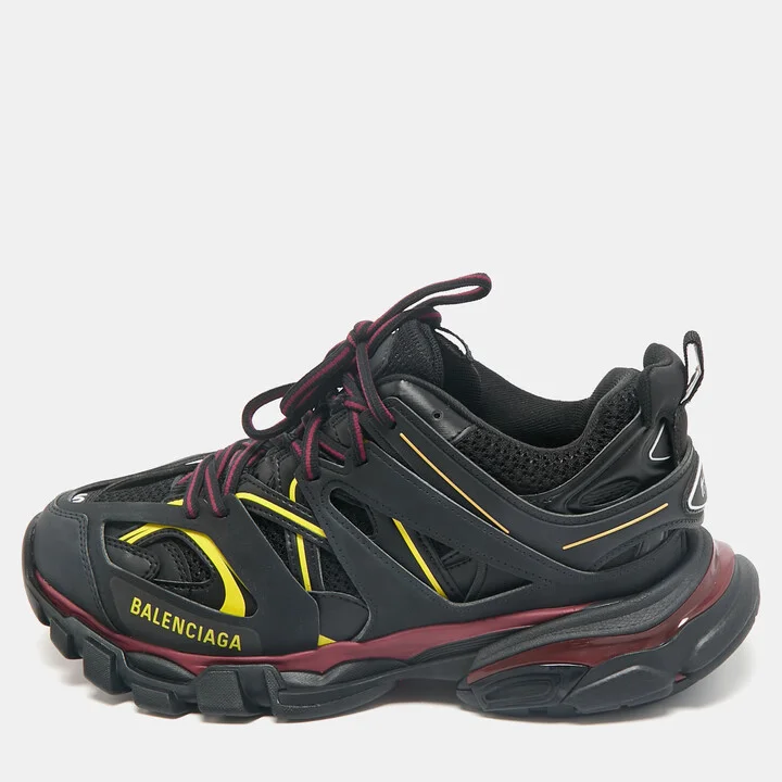 Balenciaga Black Faux Leather and Mesh Track Sneakers Size 40