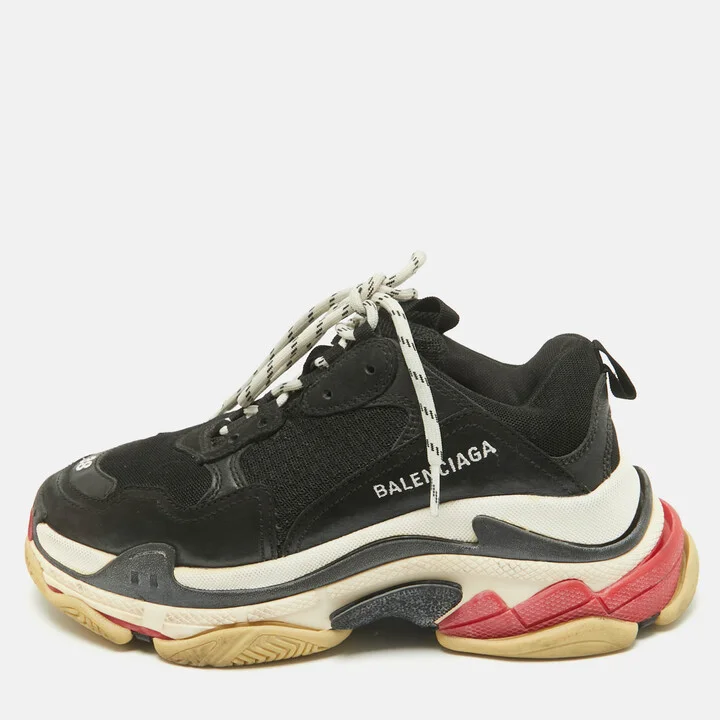 Balenciaga Black Faux Leather and Mesh Triple S Sneakers Size 38