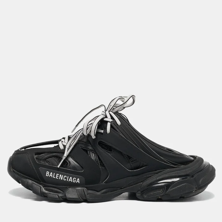 Balenciaga Black Faux Leather Track Mule Sneakers Size 39