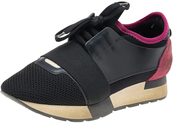 Balenciaga Black/Fuchsia Leather And Mesh Race Runner Sneakers Size 37