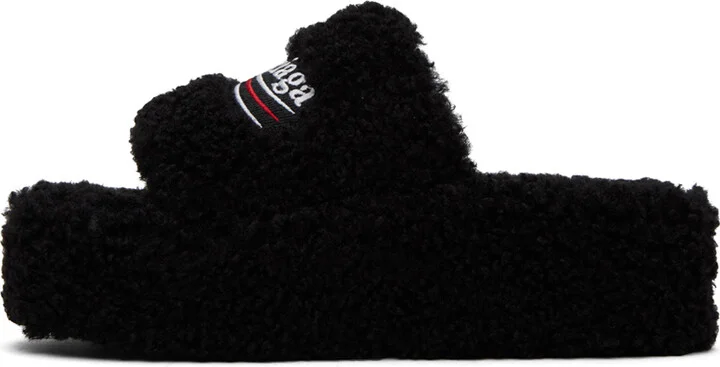 Balenciaga Black Furry Platform Sandals - Image 3