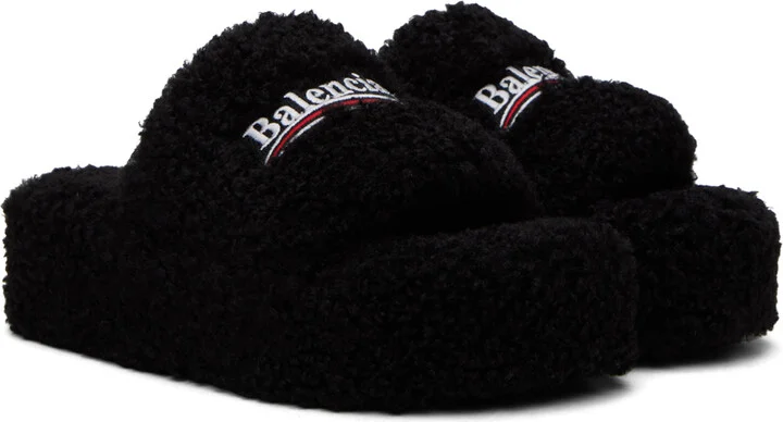 Balenciaga Black Furry Platform Sandals - Image 4