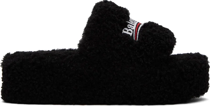 Balenciaga Black Furry Platform Sandals