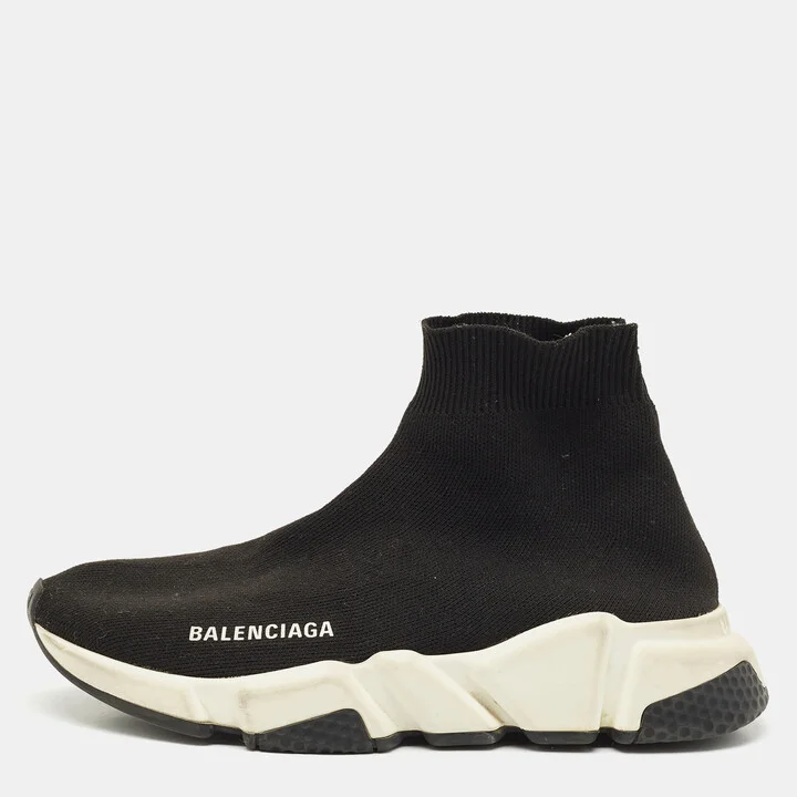 Balenciaga Black Knit Fabric Speed High Top Sneakers Size 36
