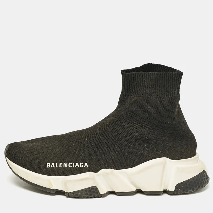 Balenciaga Black Knit Fabric Speed Slip On Sneakers Size 36