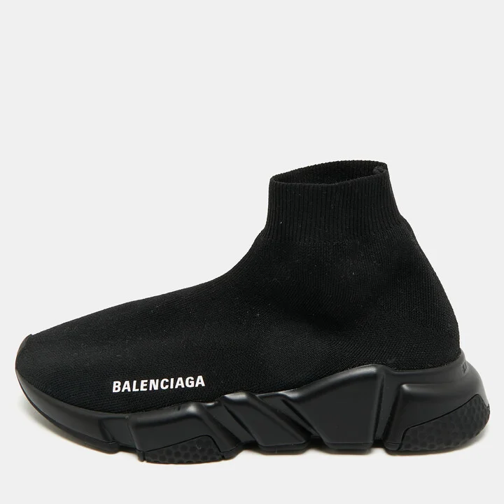 Balenciaga Black Knit Fabric Speed Trainer High-Top Sneakers Size 37