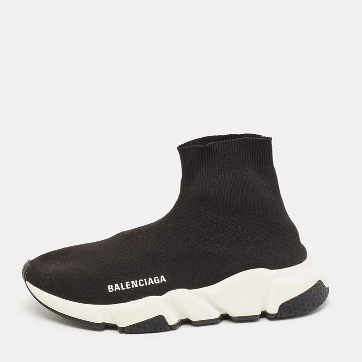 Balenciaga Black Knit Fabric Speed Trainer High Top Sneakers Size 38