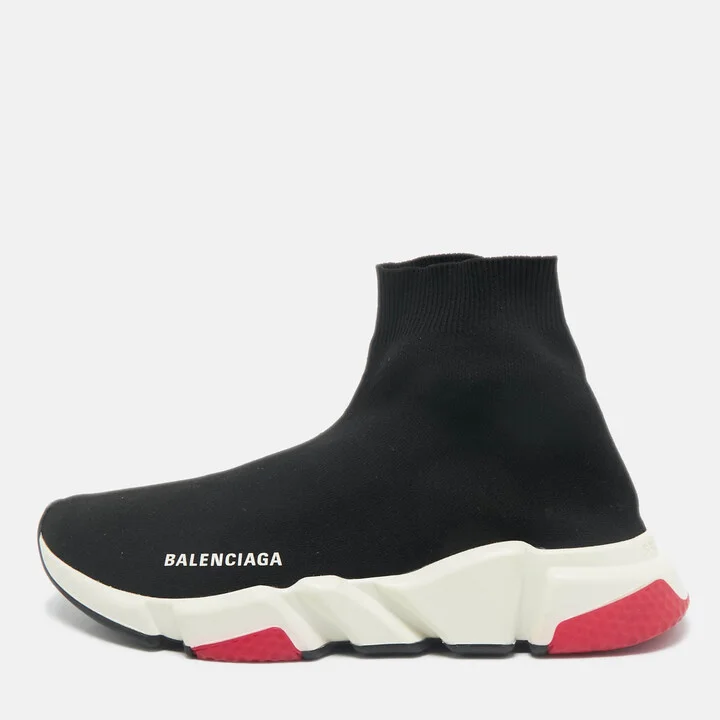 Balenciaga Black Knit Fabric Speed Trainer High Top Sneakers Size 41