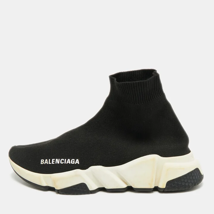 Balenciaga Black Knit Fabric Speed Trainer Slip On Sneakers Size 36