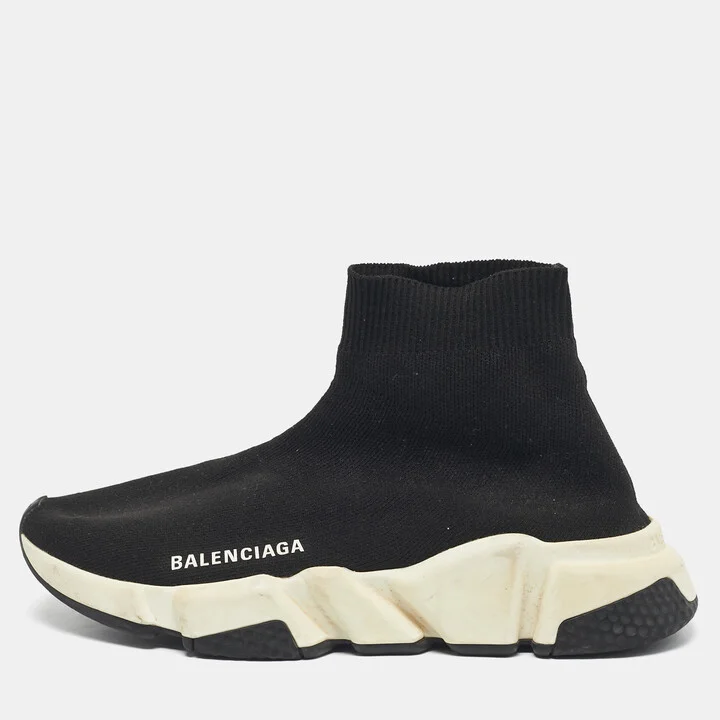 Balenciaga Black Knit Fabric Speed Trainer Slip On Sneakers Size 37