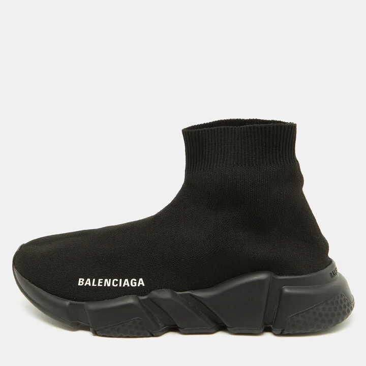 Balenciaga Black Knit Fabric Speed Trainer Slip On Sneakers Size 38