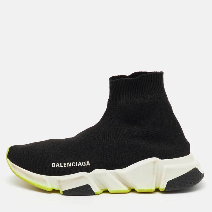 Balenciaga Black Knit Fabric Speed Trainer Slip On Sneakers Size 38