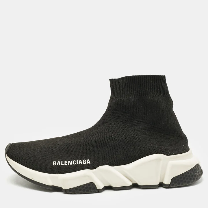 Balenciaga Black Knit Fabric Speed Trainer Slip On Sneakers Size 39
