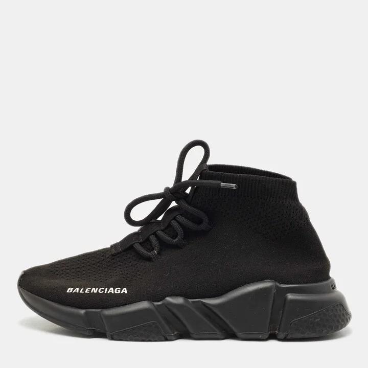 Balenciaga Black Knit Fabric Speed Trainer Sneakers Size 38