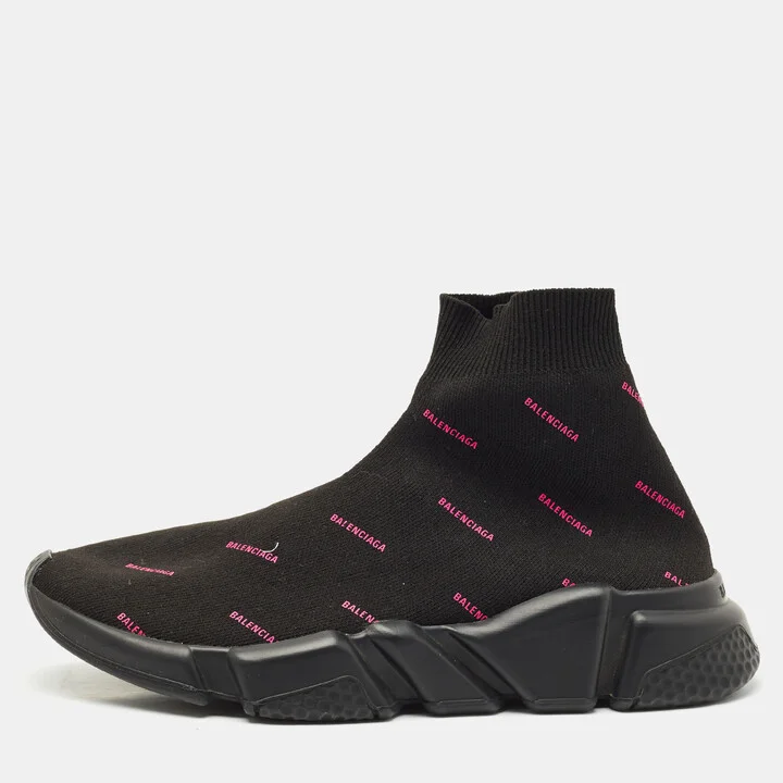 Balenciaga Black Knit Fabric Speed Trainer Sneakers Size 38