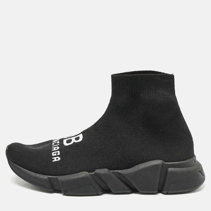 Balenciaga Black Knit Fabric Speed Trainer Sneakers Size 39