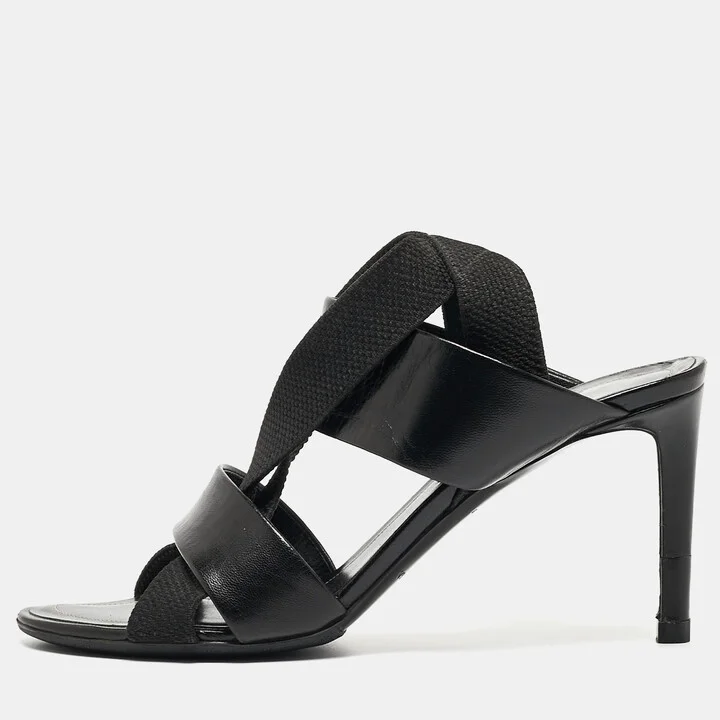 Balenciaga Black Leather and Elastic Strappy Slingback Sandals Size 36