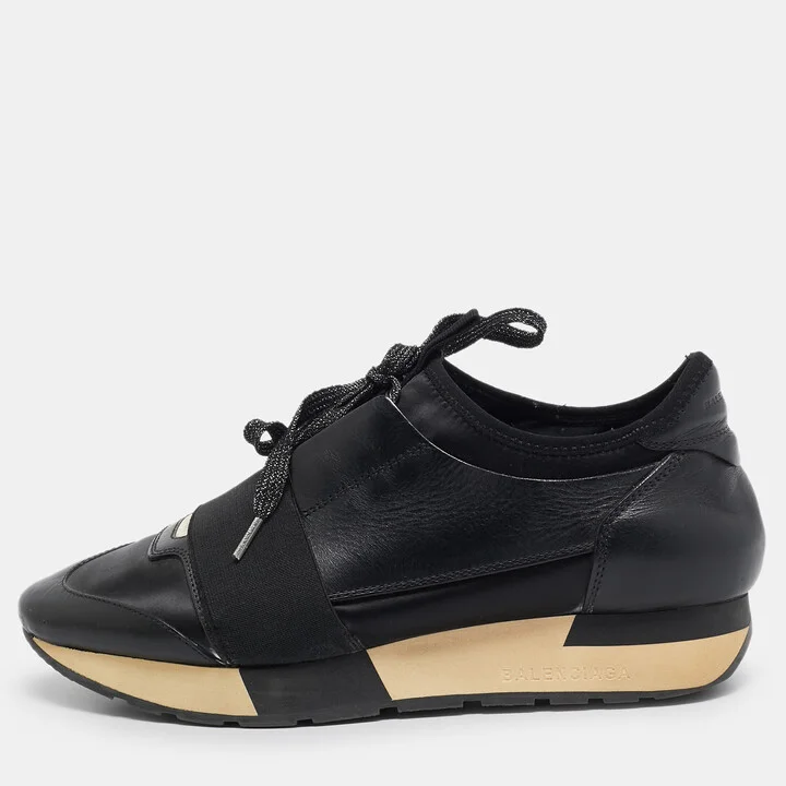 Balenciaga Black Leather and Fabric Race Runner Sneakers Size 37
