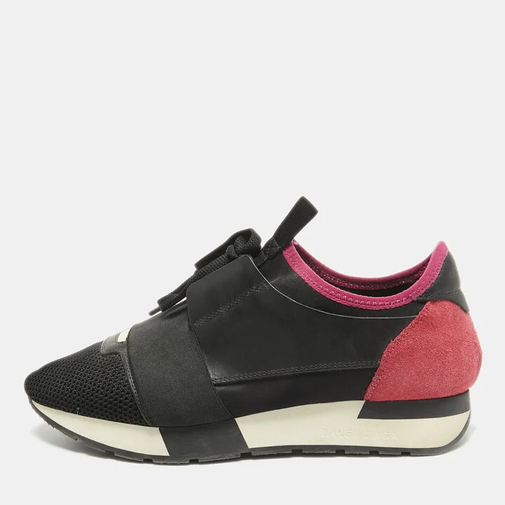Balenciaga Black Leather and Mesh Race Runner Lace Up Sneakers Size 39