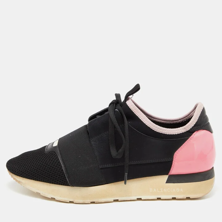 Balenciaga Black Leather and Mesh Race Runner Low Top Sneakers Size 39