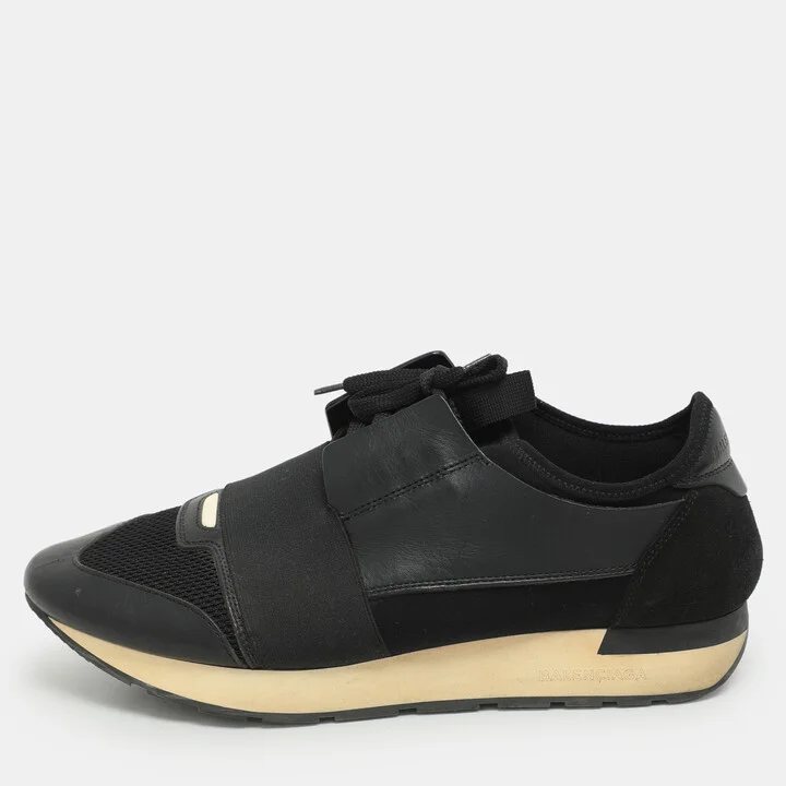 Balenciaga Black Leather and Mesh Race Runner Low Top Sneakers Size 41