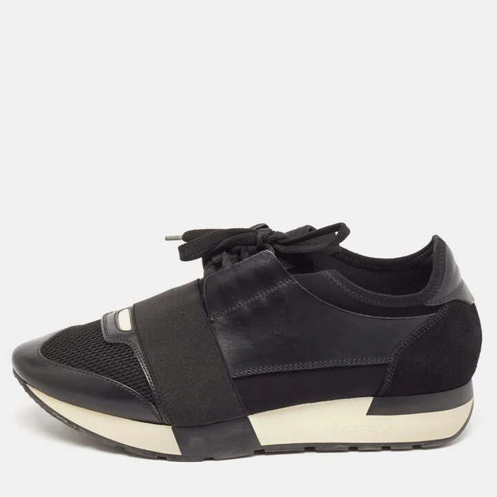 Balenciaga Black Leather and Mesh Race Runner Sneakers Size 38