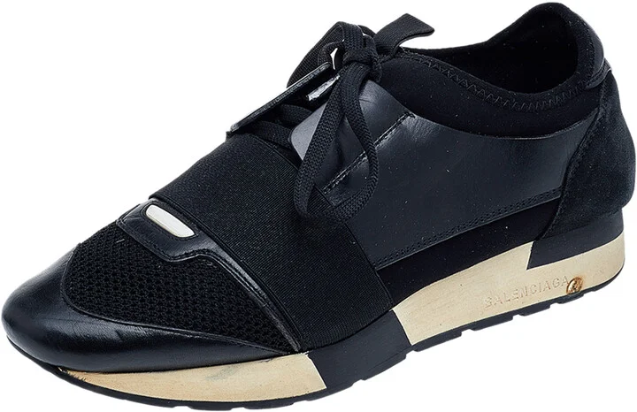 Balenciaga Black Leather And Mesh Race Runner Sneakers Size 39