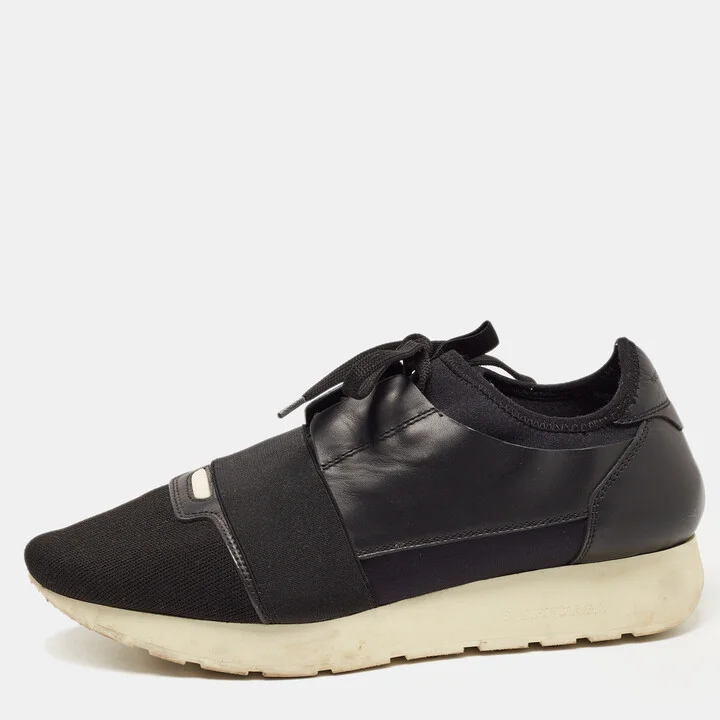 Balenciaga Black Leather and Mesh Race Runner Sneakers Size 39