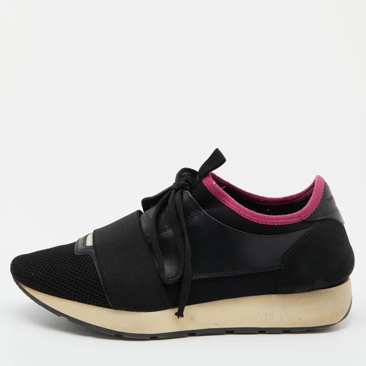 Balenciaga Black Leather and Mesh Race Runner Sneakers Size 39