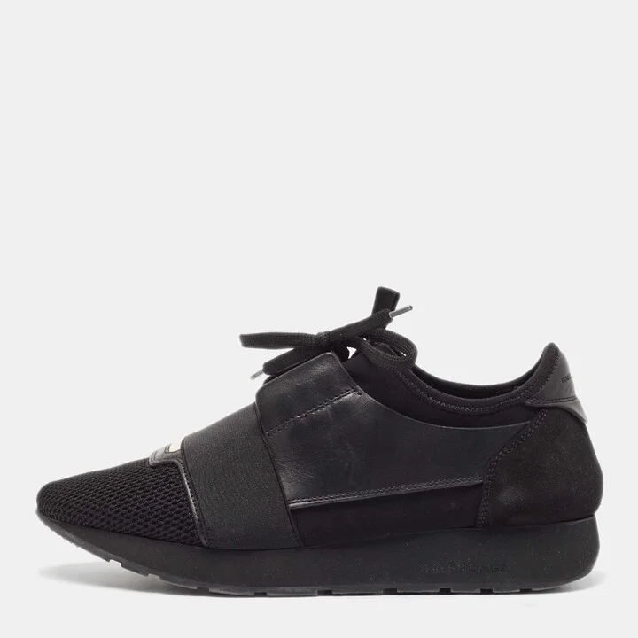 Balenciaga Black Leather and Mesh Race Runner Sneakers Size 40
