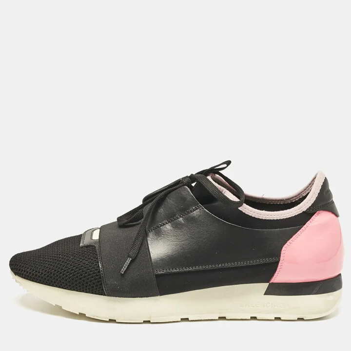 Balenciaga Black Leather and Mesh Race Runner Sneakers Size 42