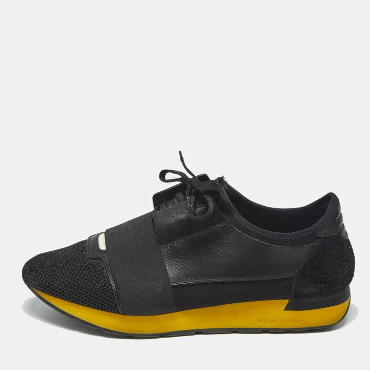 Balenciaga Black Leather and Mesh Race Runner Sneakers Size 43