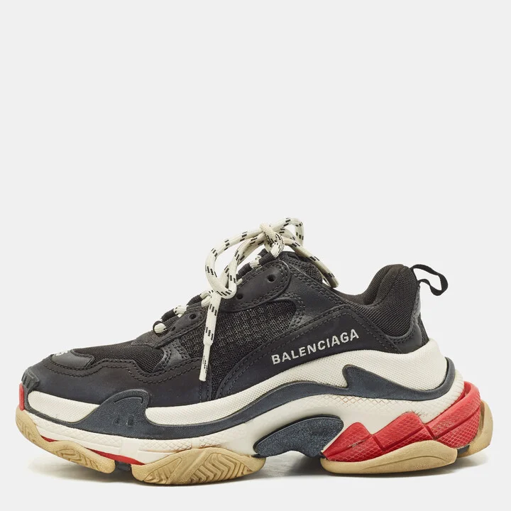 Balenciaga Black Leather and Mesh Triple S Sneakers Size 35