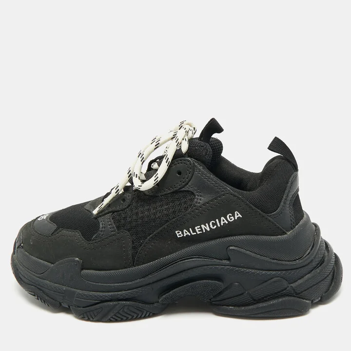 Balenciaga Black Leather and Mesh Triple S Sneakers Size 35
