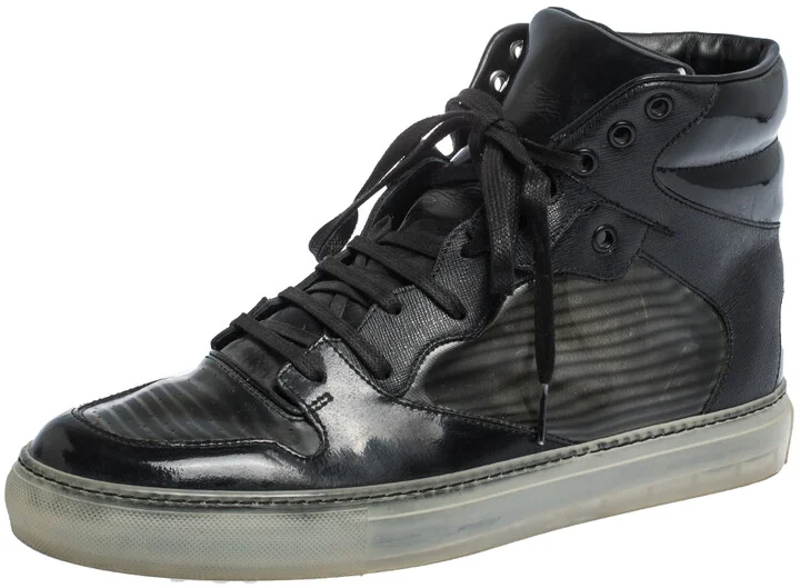 Balenciaga Black Leather and PVC Patchwork High Top Sneakers Size 41