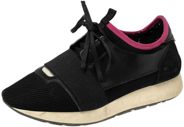 Balenciaga Black Leather And Suede Race Runner Sneakers Size 39