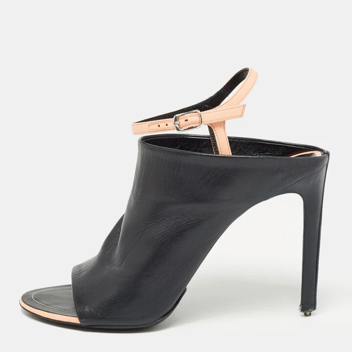 Balenciaga Black Leather Ankle Strap Sandals Size 38
