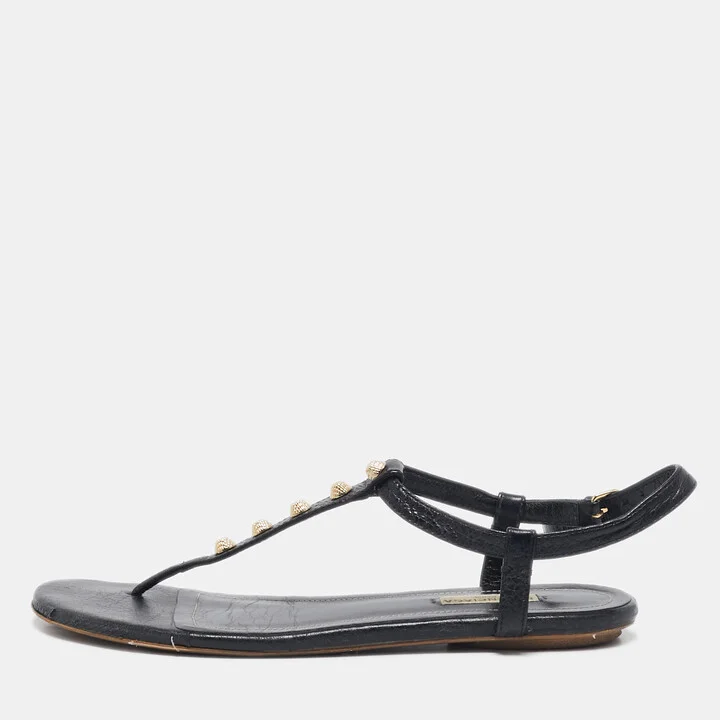 Balenciaga Black Leather Arena Flat Sandals Size 39