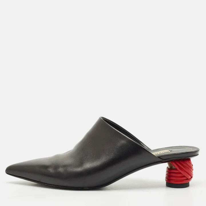 Balenciaga Black Leather Bistrot Mules Size 38