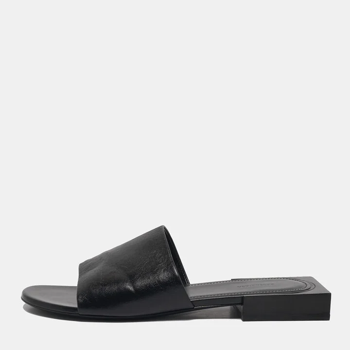 Balenciaga Black Leather Box Flat Mules Size 37