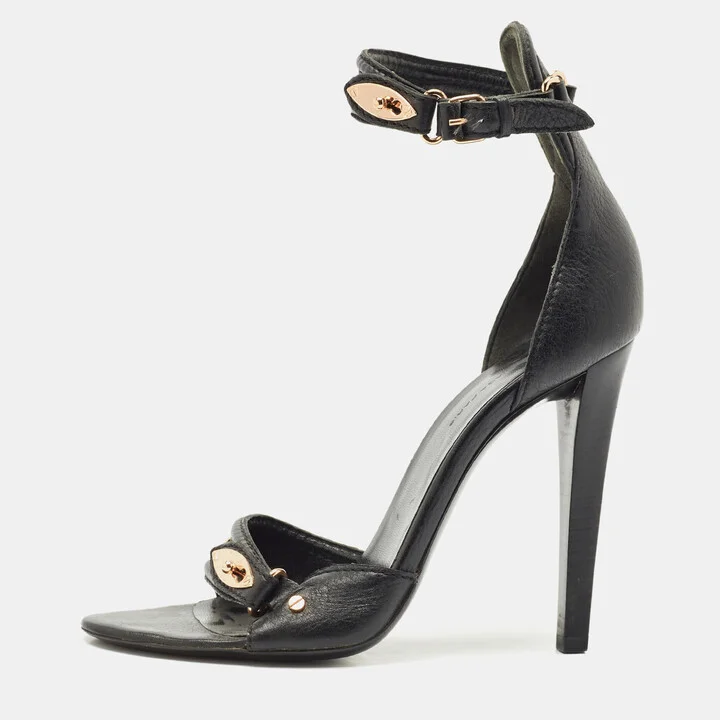 Balenciaga Black Leather Buckle Detail Ankle Strap Sandals Size 39