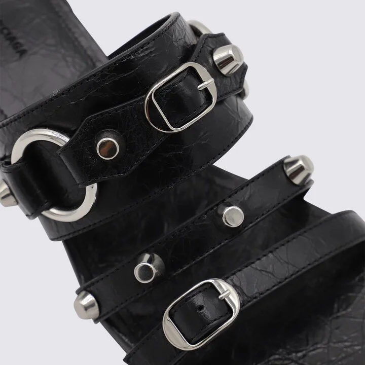 Balenciaga Black Leather City Sandals - Image 4