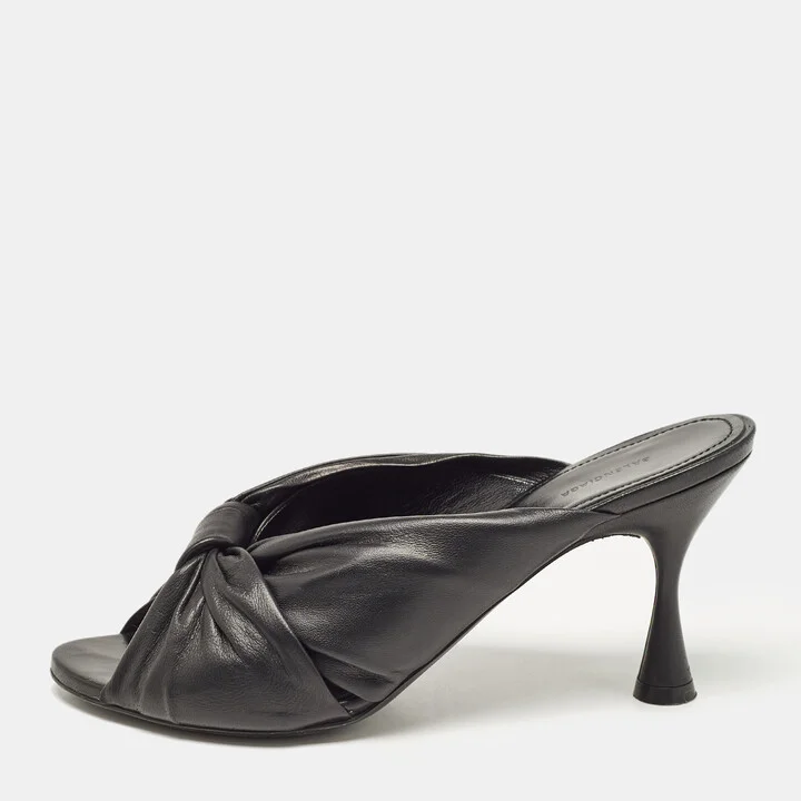 Balenciaga Black Leather Drapy Mules Size 37.5