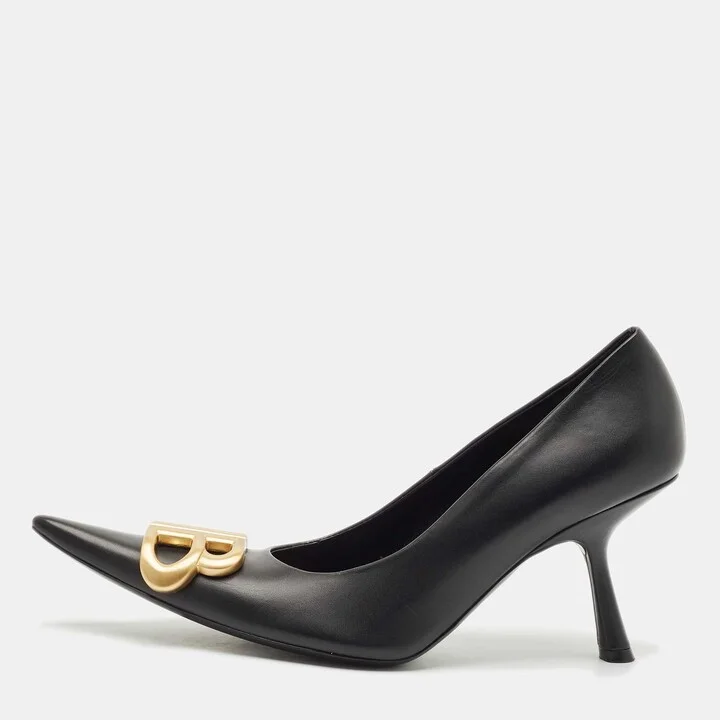 Balenciaga Black Leather Knife BB Pointed Toe Pumps Size 36