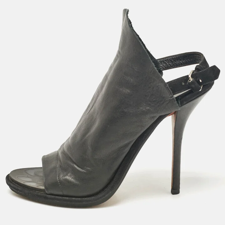 Balenciaga Black Leather Open Toe Slingback Mule Sandals Size 38
