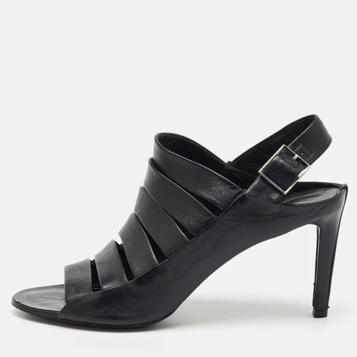 Balenciaga Black Leather Open Toe Strappy Slingback Sandals Size 39